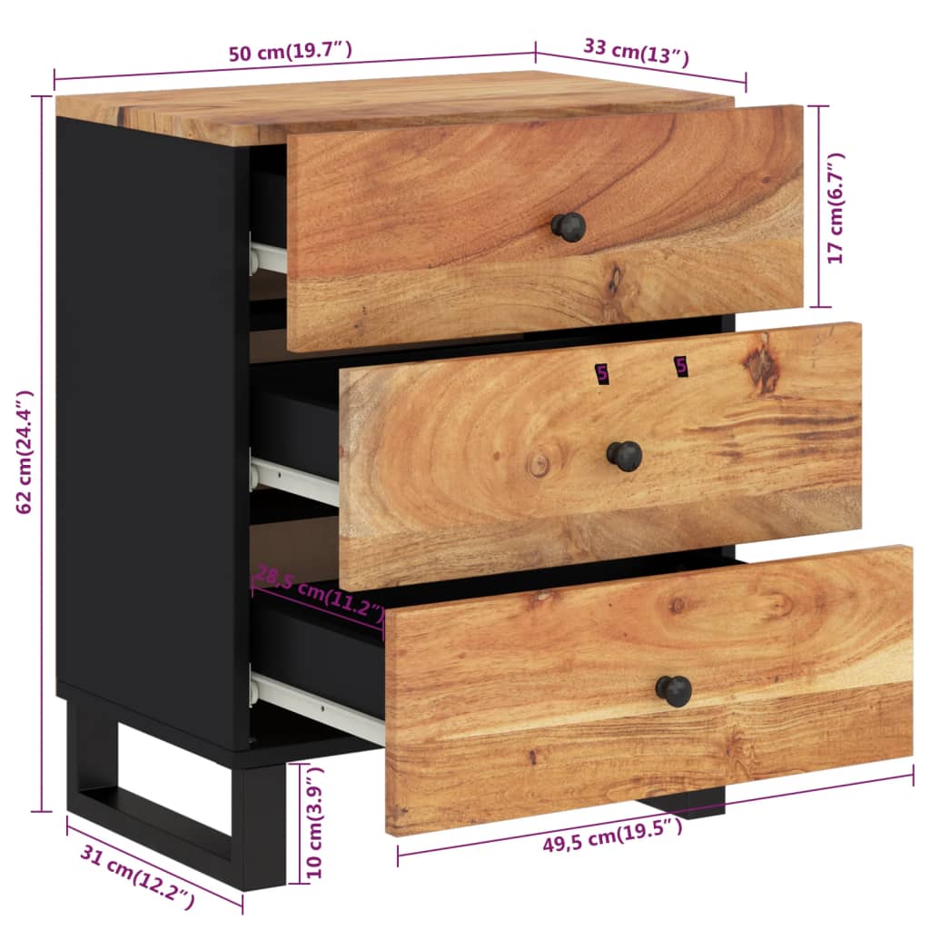 Yöpöytä 50x33x62 cm täysi akasiapuu ja tekninen puu - Sisustajankoti.fi