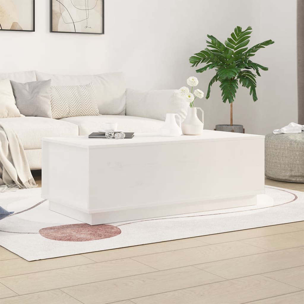 Sohvapöytä valkoinen 100x50x35 cm täysi mänty - Sisustajankoti.fi