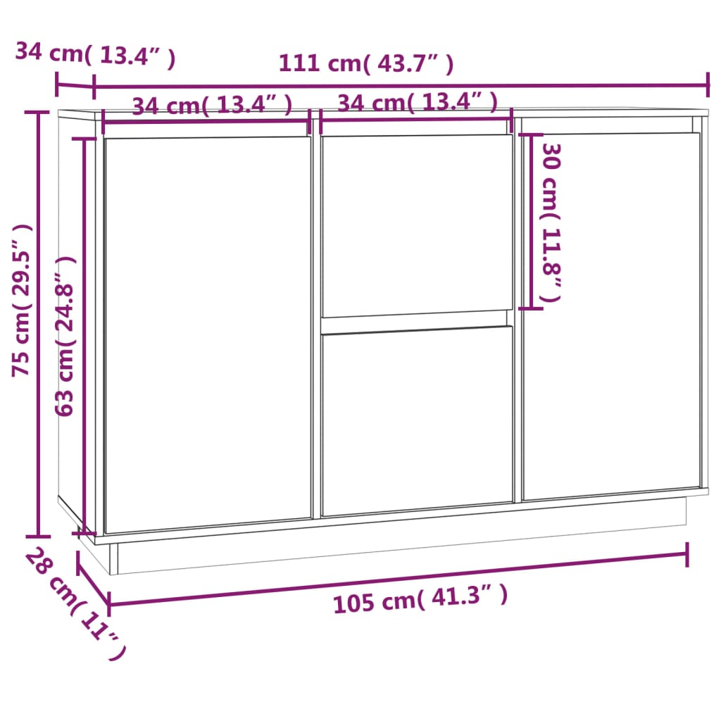 Senkki musta 111x34x75 cm täysi mänty - Sisustajankoti.fi