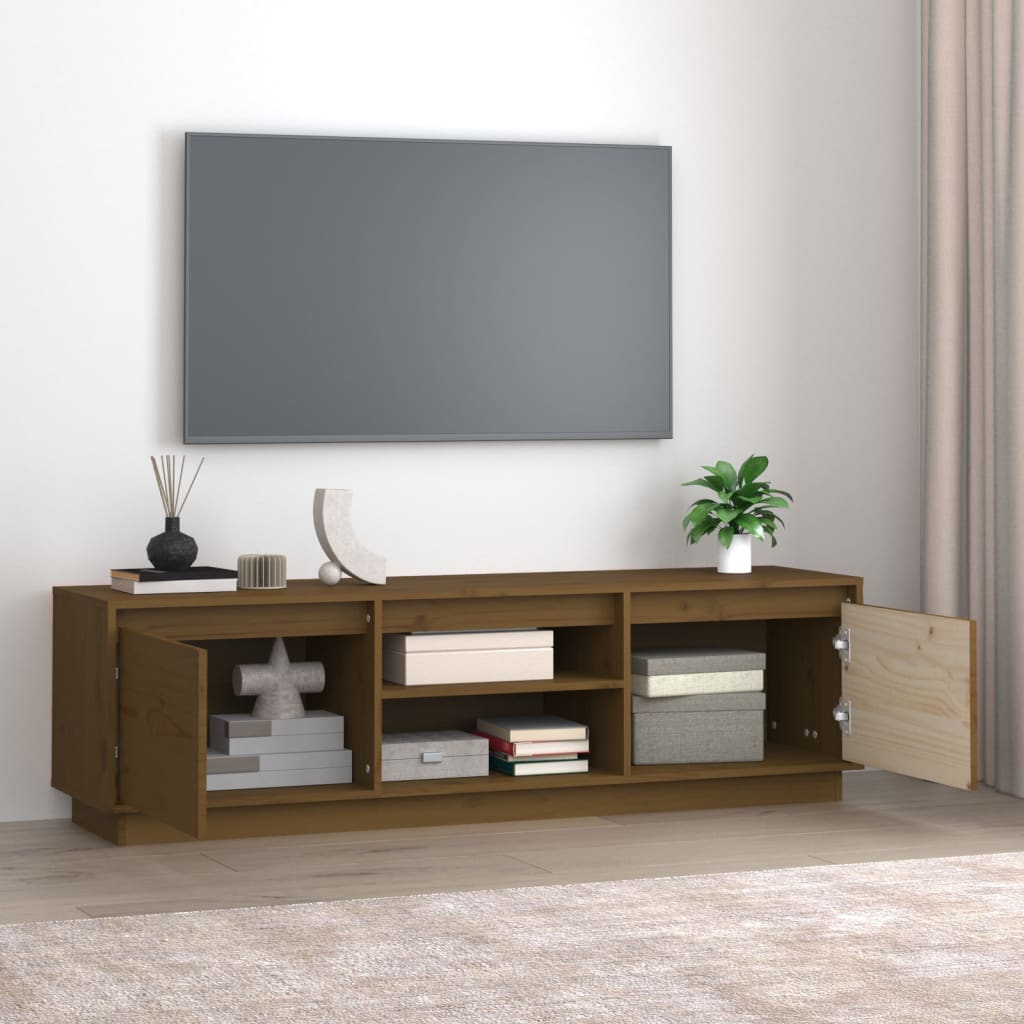 TV-taso hunajanruskea 140x35x40 cm täysi mänty - Sisustajankoti.fi