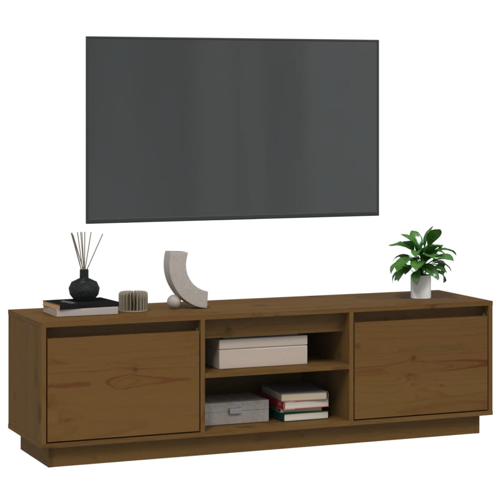 TV-taso hunajanruskea 140x35x40 cm täysi mänty - Sisustajankoti.fi