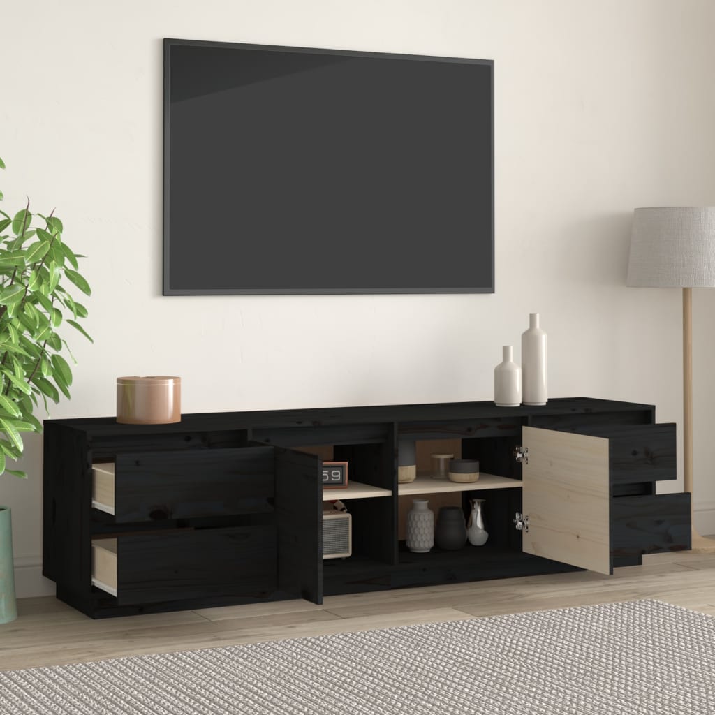 TV-taso musta 176x37x47,5 cm täysi mänty - Sisustajankoti.fi