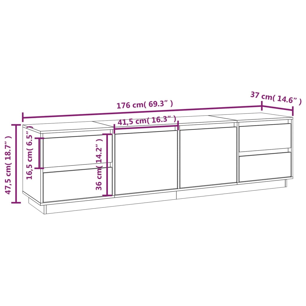 TV-taso musta 176x37x47,5 cm täysi mänty - Sisustajankoti.fi