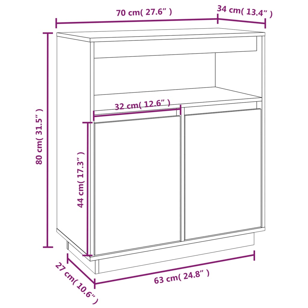 Senkki musta 70x34x80 cm täysi mänty - Sisustajankoti.fi