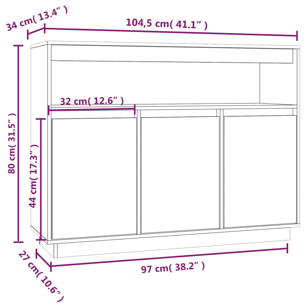 Senkki musta 104,5x34x80 cm täysi mänty - Sisustajankoti.fi