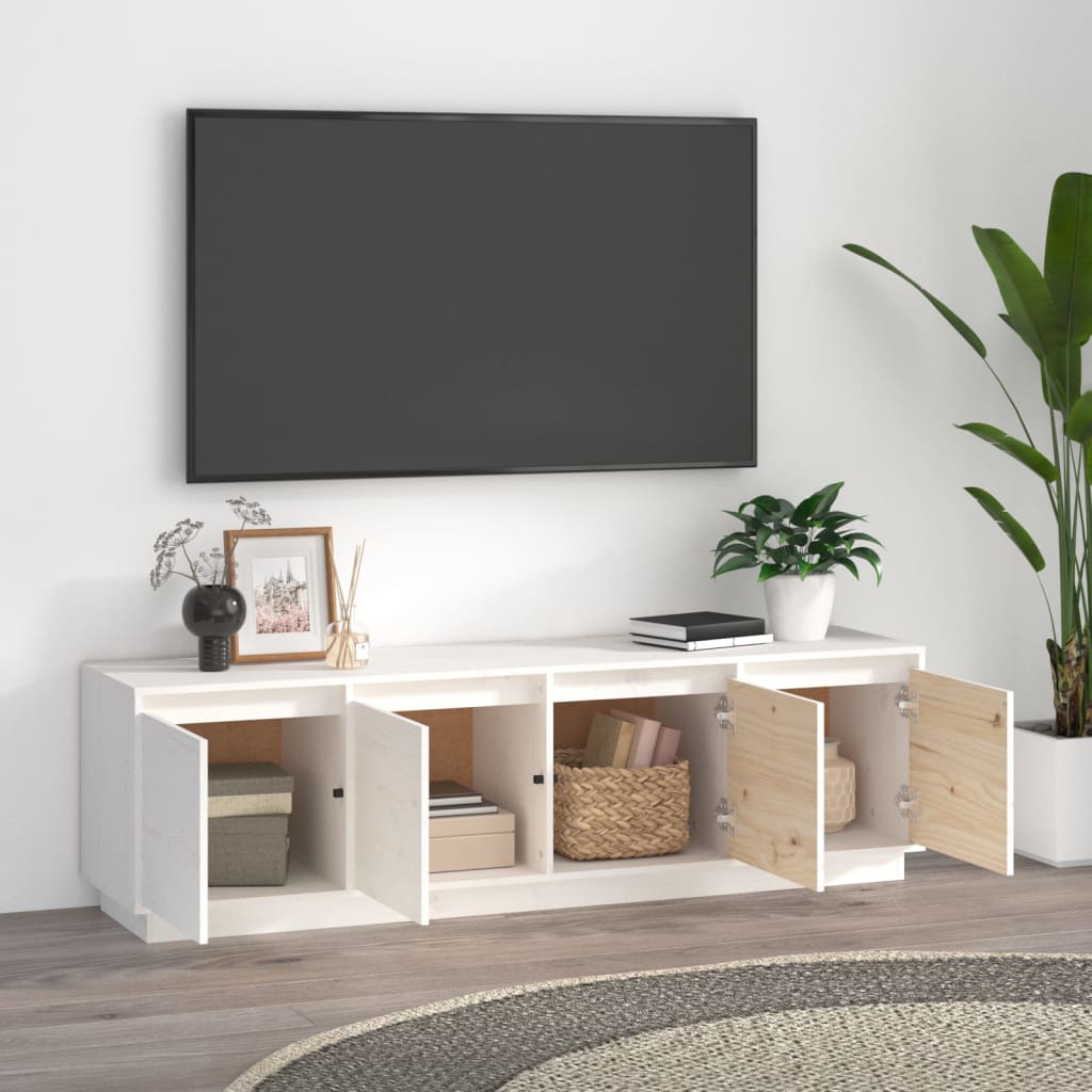 TV-taso valkoinen 156x37x45 cm täysi mänty - Sisustajankoti.fi