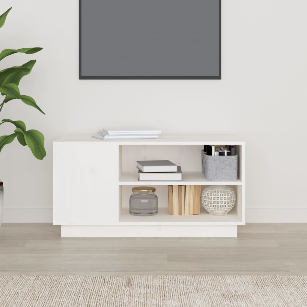 TV-taso valkoinen 80x35x40,5 cm täysi mänty - Sisustajankoti.fi