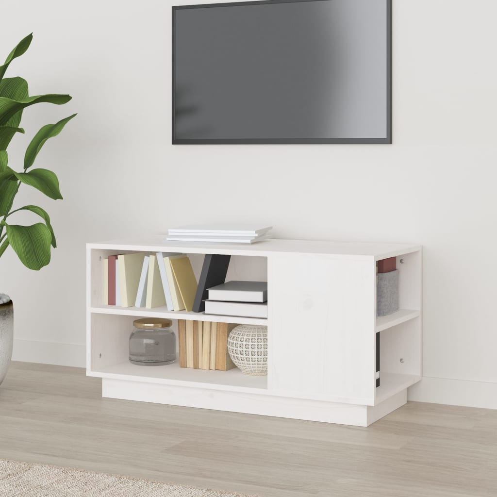 TV-taso valkoinen 80x35x40,5 cm täysi mänty - Sisustajankoti.fi