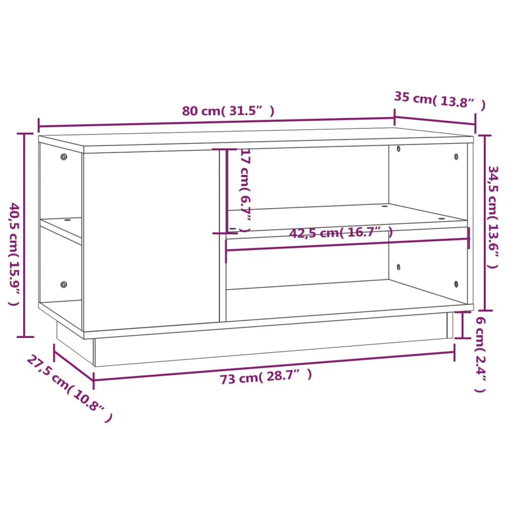 TV-taso harmaa 80x35x40,5 cm täysi mänty - Sisustajankoti.fi