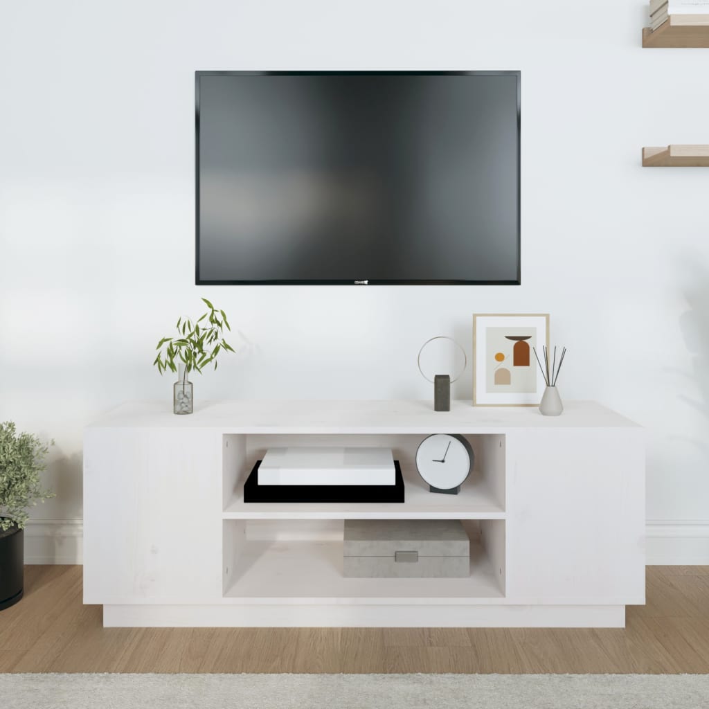 TV-taso valkoinen 110x35x40,5 cm täysi mänty - Sisustajankoti.fi