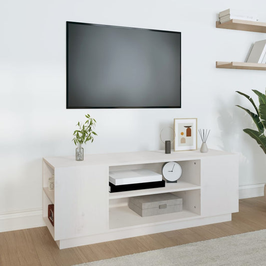 TV-taso valkoinen 110x35x40,5 cm täysi mänty - Sisustajankoti.fi