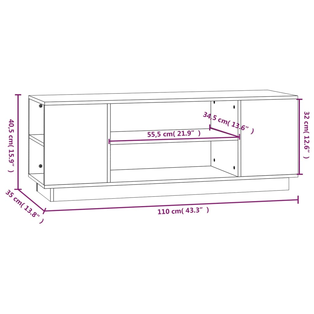 TV-taso hunajanruskea 110x35x40,5 cm täysi mänty - Sisustajankoti.fi