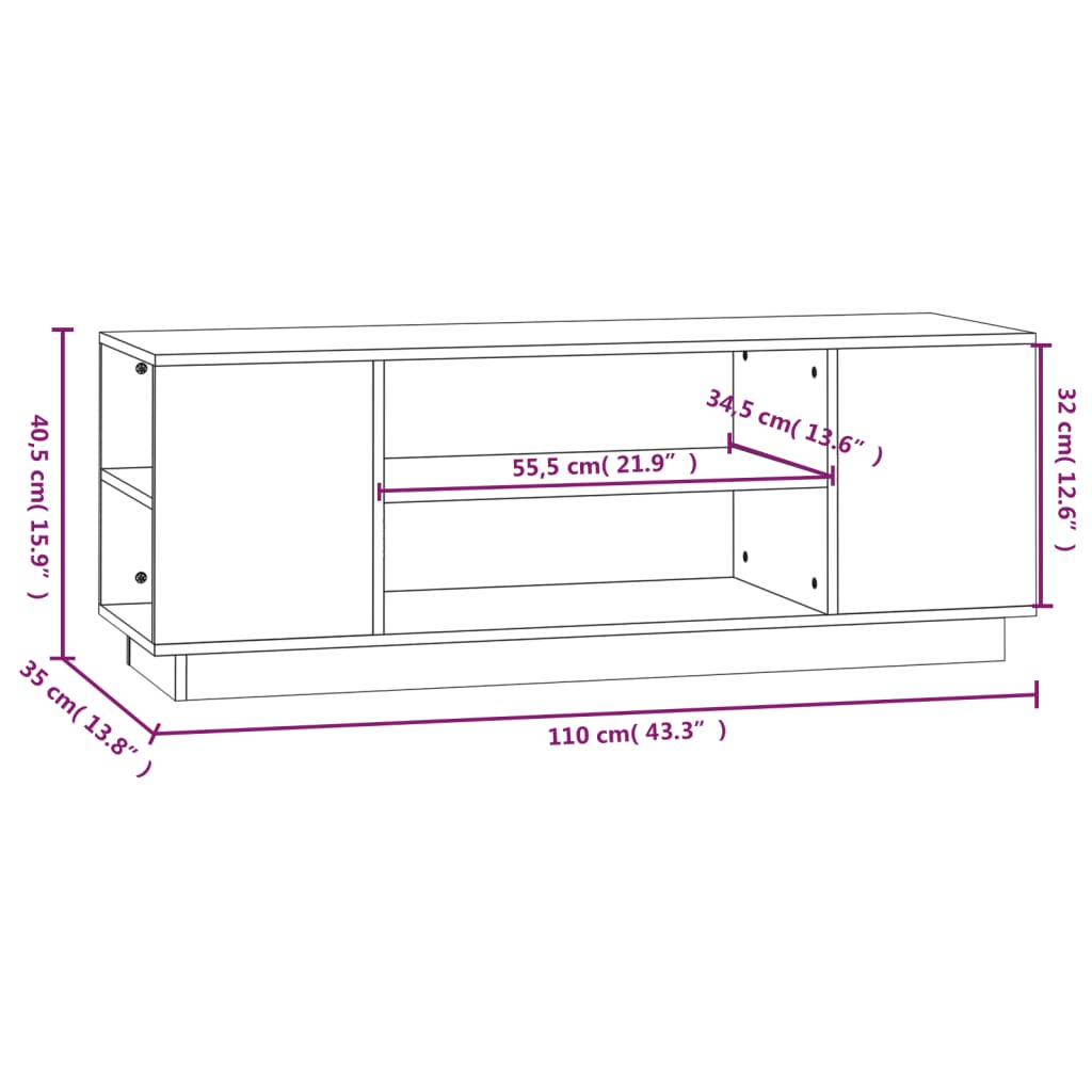 TV-taso musta 110x35x40,5 cm täysi mänty - Sisustajankoti.fi