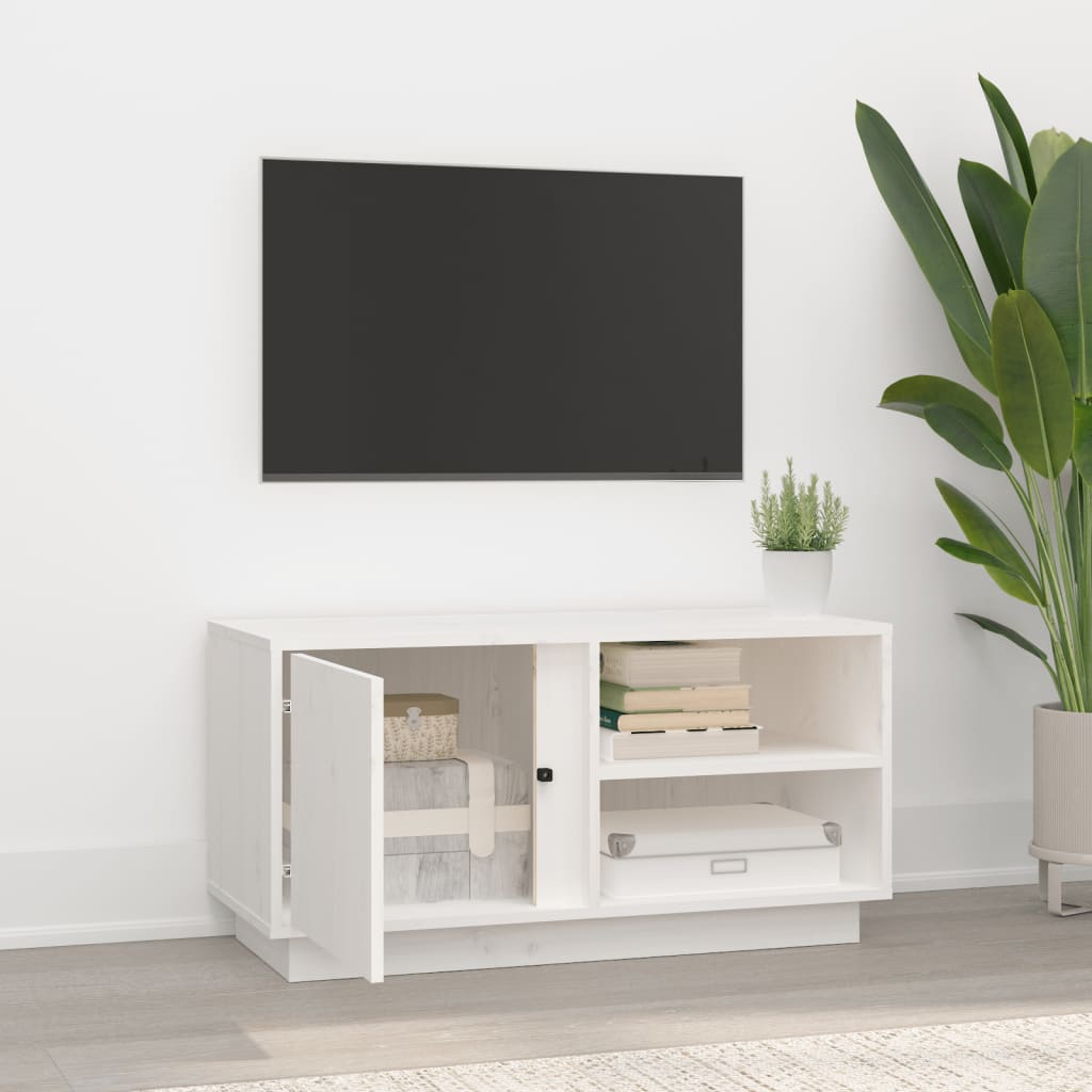 TV-taso valkoinen 80x35x40,5 cm täysi mänty - Sisustajankoti.fi