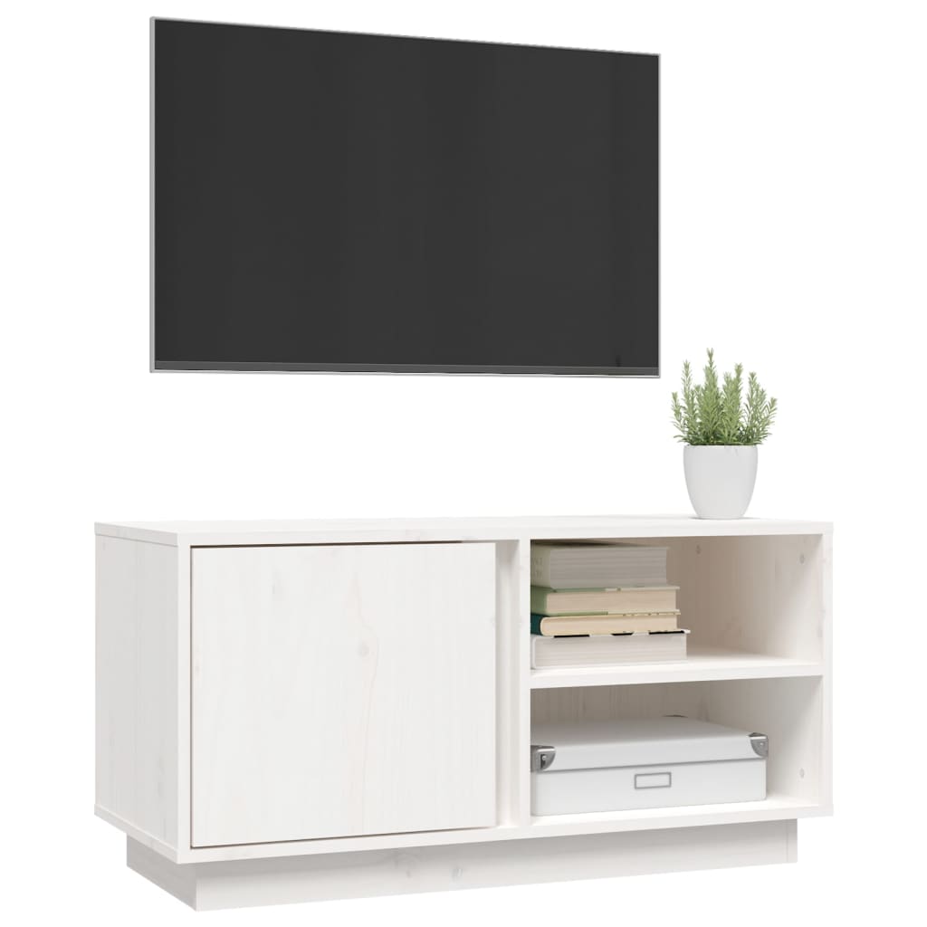 TV-taso valkoinen 80x35x40,5 cm täysi mänty - Sisustajankoti.fi