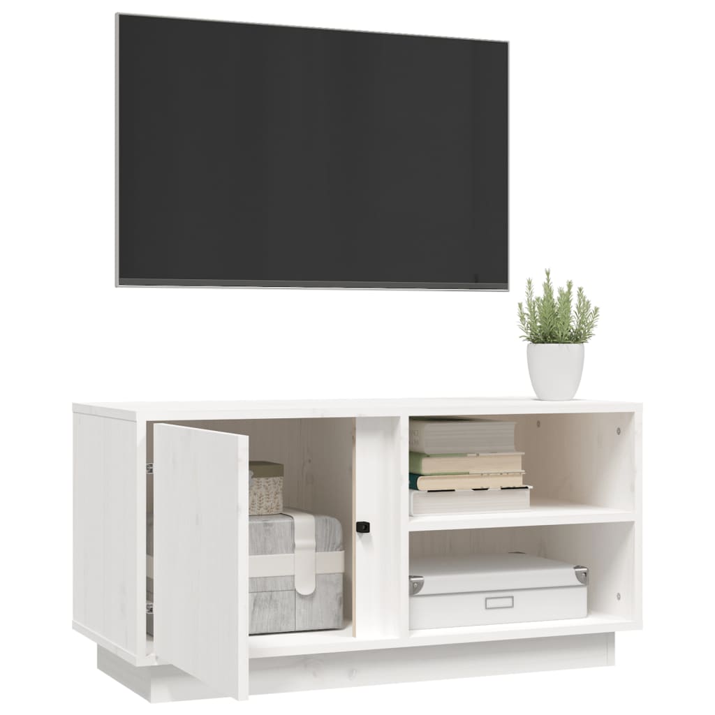 TV-taso valkoinen 80x35x40,5 cm täysi mänty - Sisustajankoti.fi