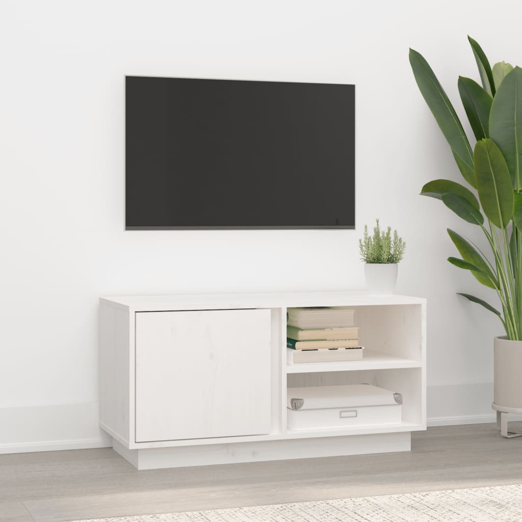 TV-taso valkoinen 80x35x40,5 cm täysi mänty - Sisustajankoti.fi