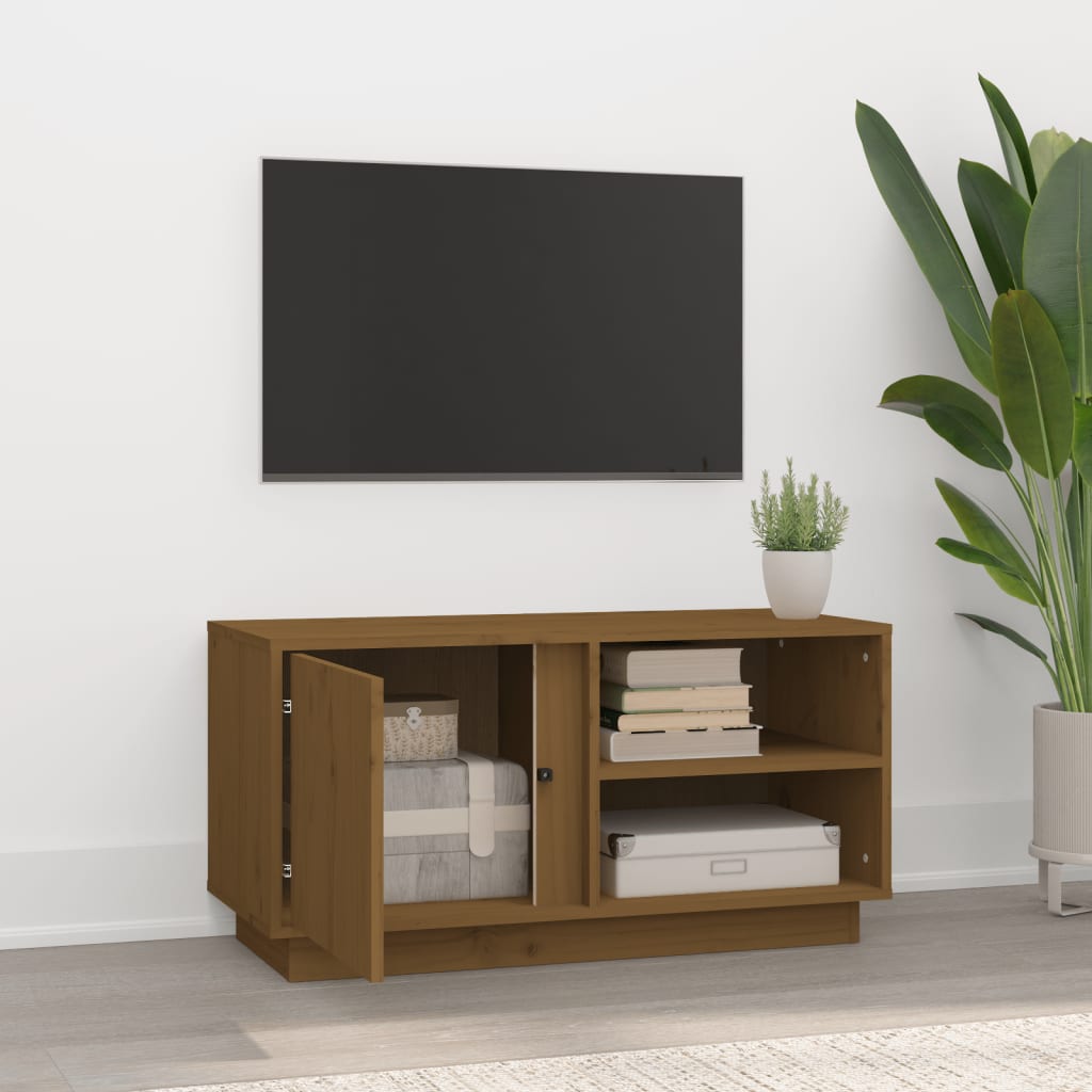 TV-taso hunajanruskea 80x35x40,5 cm täysi mänty - Sisustajankoti.fi