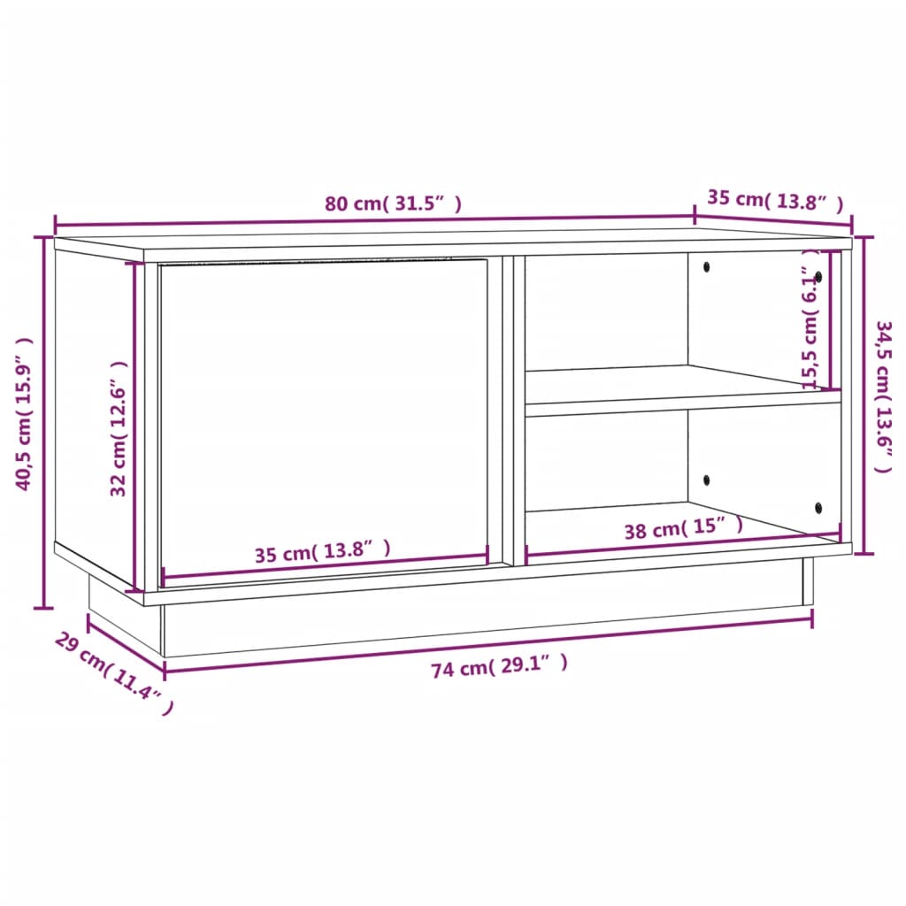 TV-taso hunajanruskea 80x35x40,5 cm täysi mänty - Sisustajankoti.fi