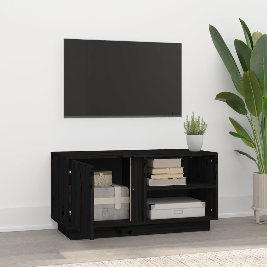 TV-taso musta 80x35x40,5 cm täysi mänty - Sisustajankoti.fi