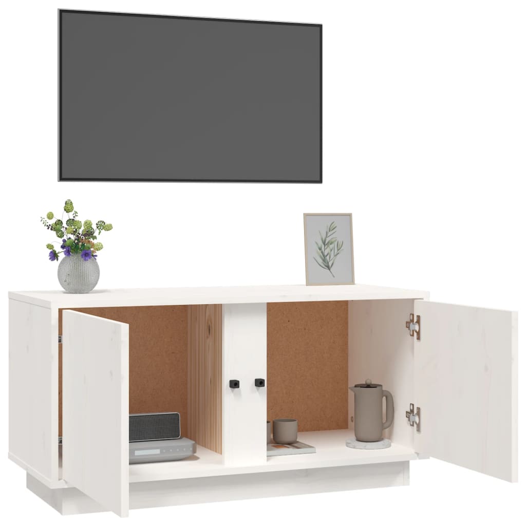 TV-taso valkoinen 80x35x40,5 cm täysi mänty - Sisustajankoti.fi