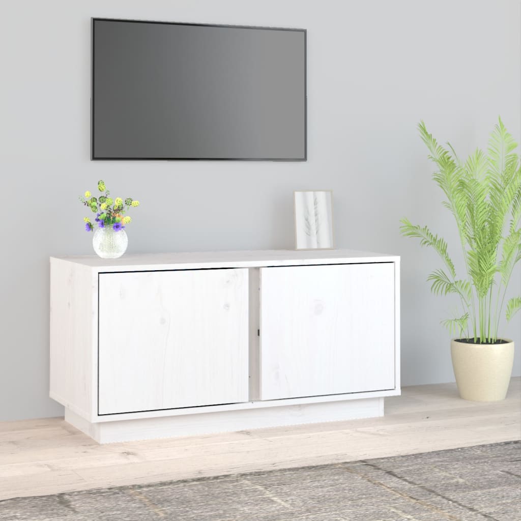 TV-taso valkoinen 80x35x40,5 cm täysi mänty - Sisustajankoti.fi