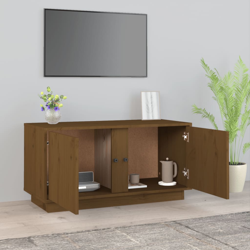 TV-taso hunajanruskea 80x35x40,5 cm täysi mänty - Sisustajankoti.fi