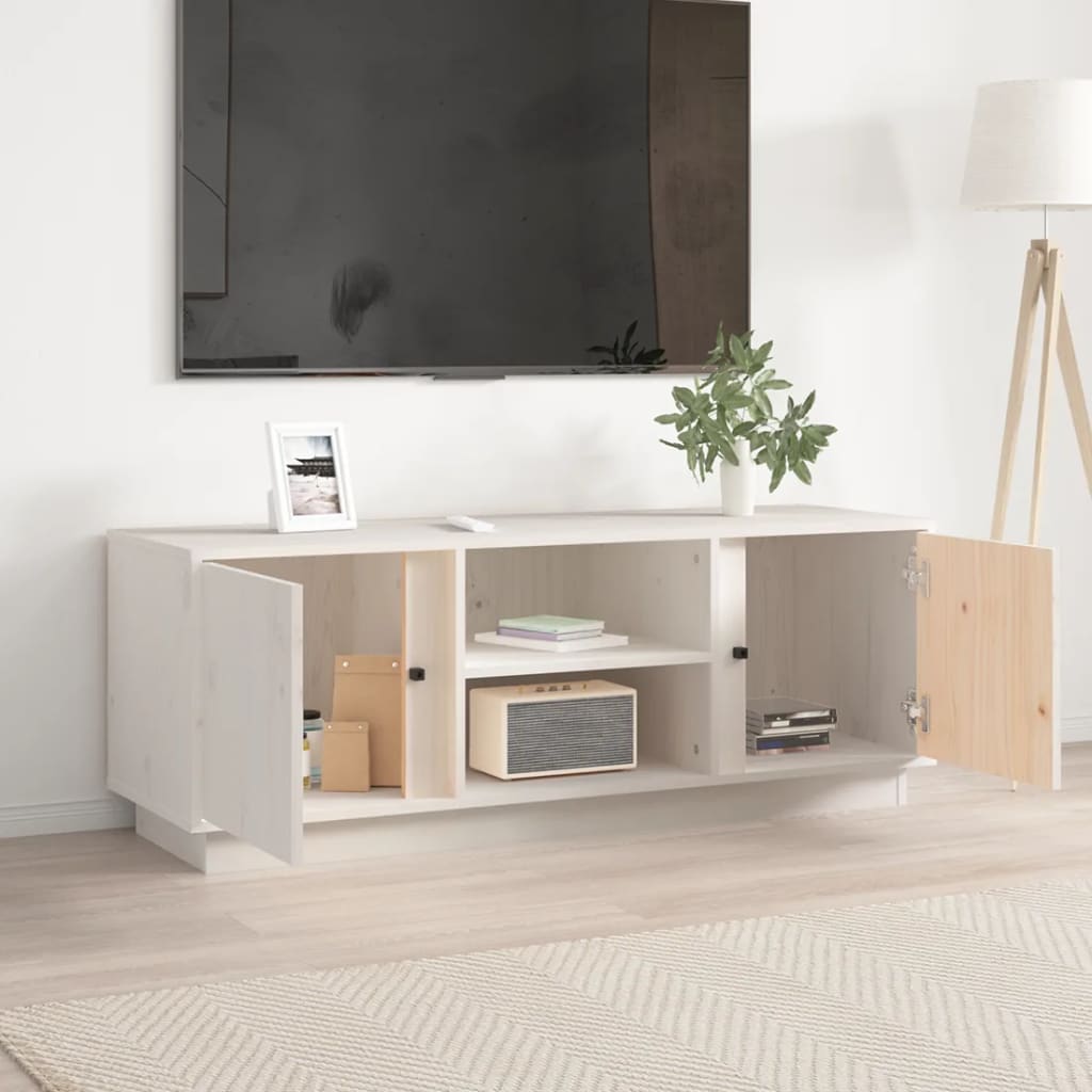 TV-taso valkoinen 110x35x40,5 cm täysi mänty - Sisustajankoti.fi