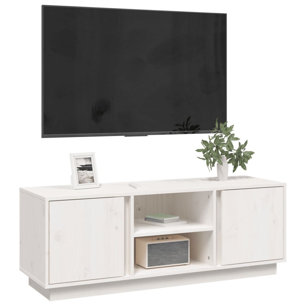 TV-taso valkoinen 110x35x40,5 cm täysi mänty - Sisustajankoti.fi