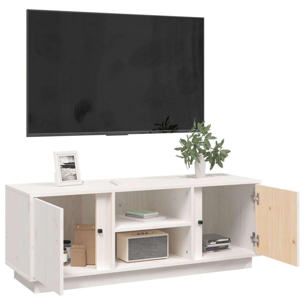 TV-taso valkoinen 110x35x40,5 cm täysi mänty - Sisustajankoti.fi