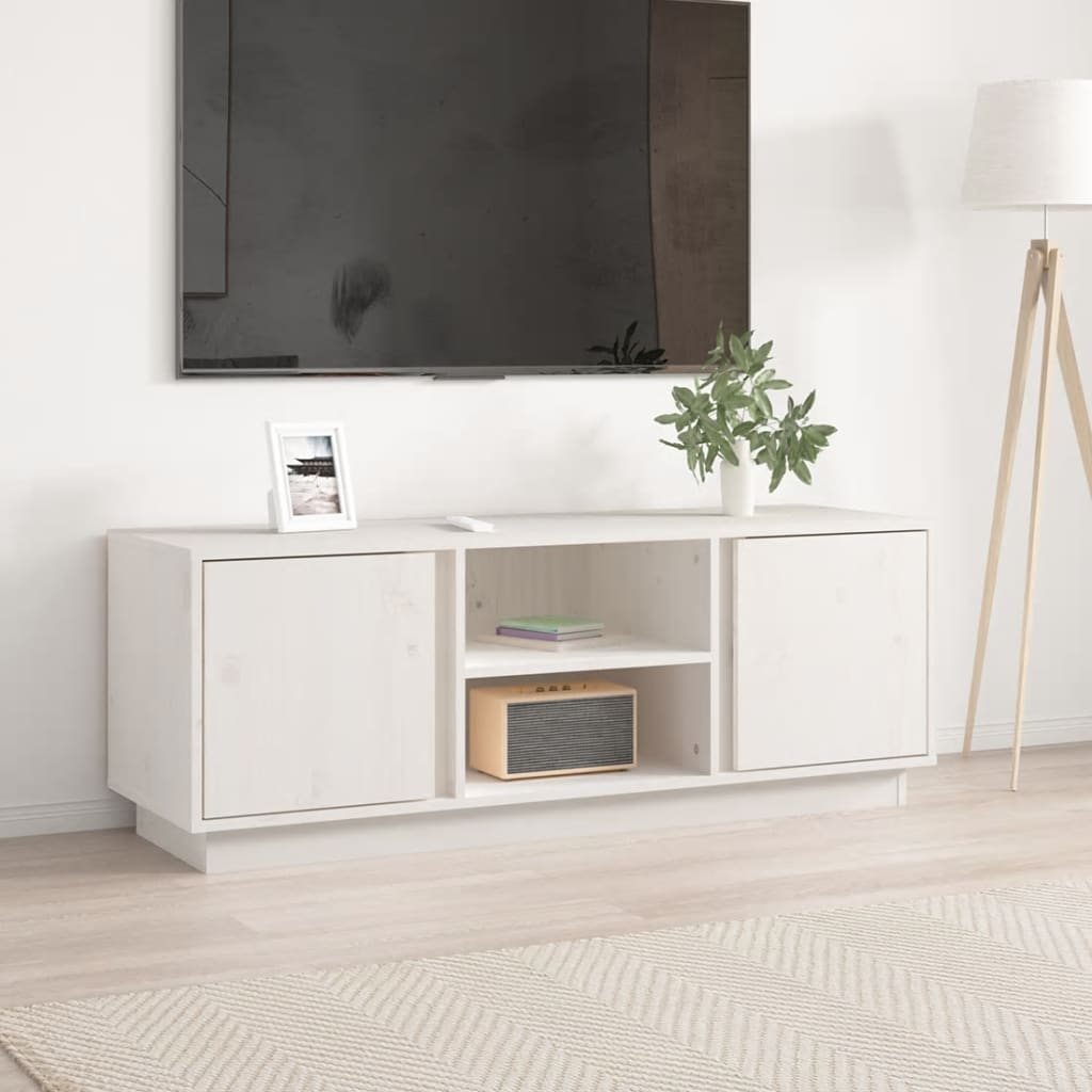 TV-taso valkoinen 110x35x40,5 cm täysi mänty - Sisustajankoti.fi