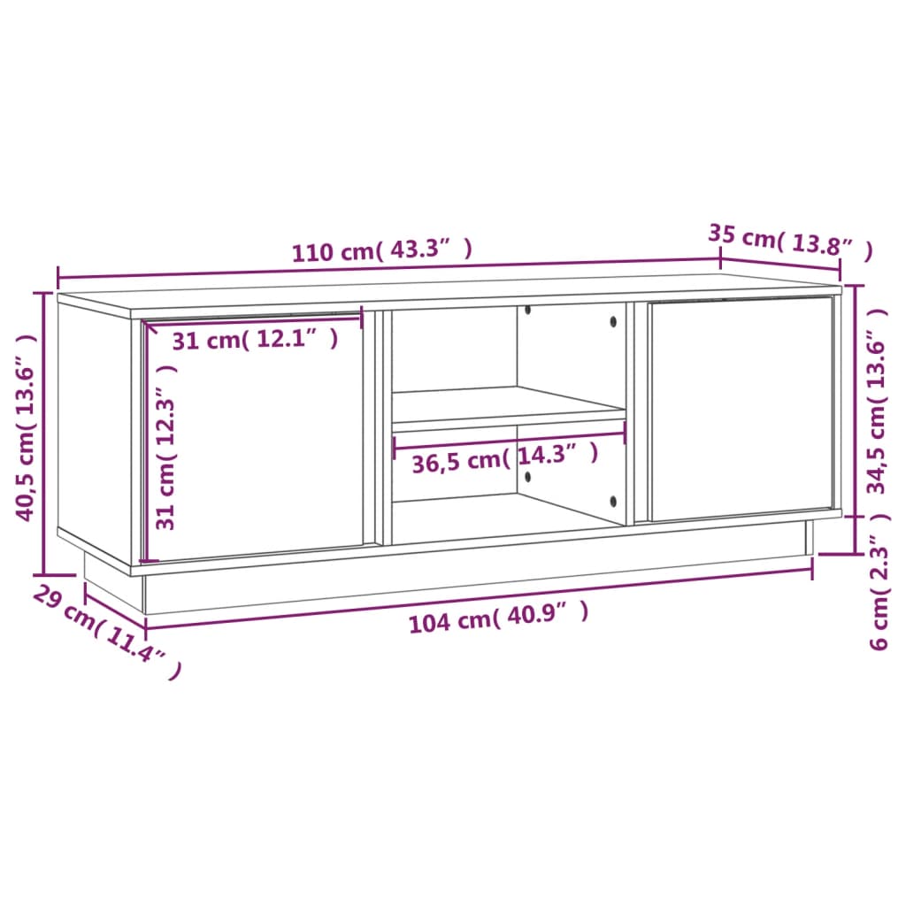 TV-taso hunajanruskea 110x35x40,5 cm täysi mänty - Sisustajankoti.fi