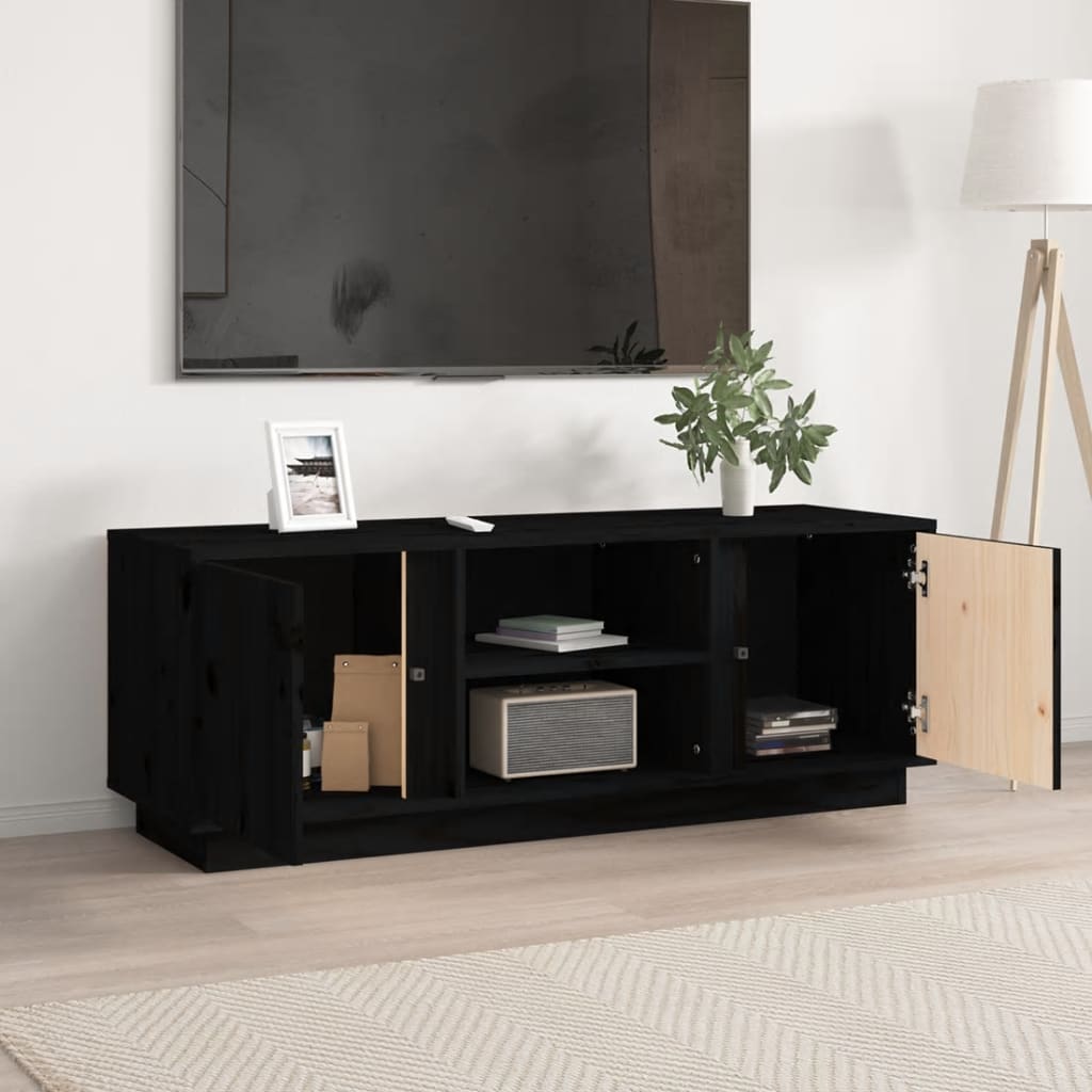 TV-taso musta 110x35x40,5 cm täysi mänty - Sisustajankoti.fi