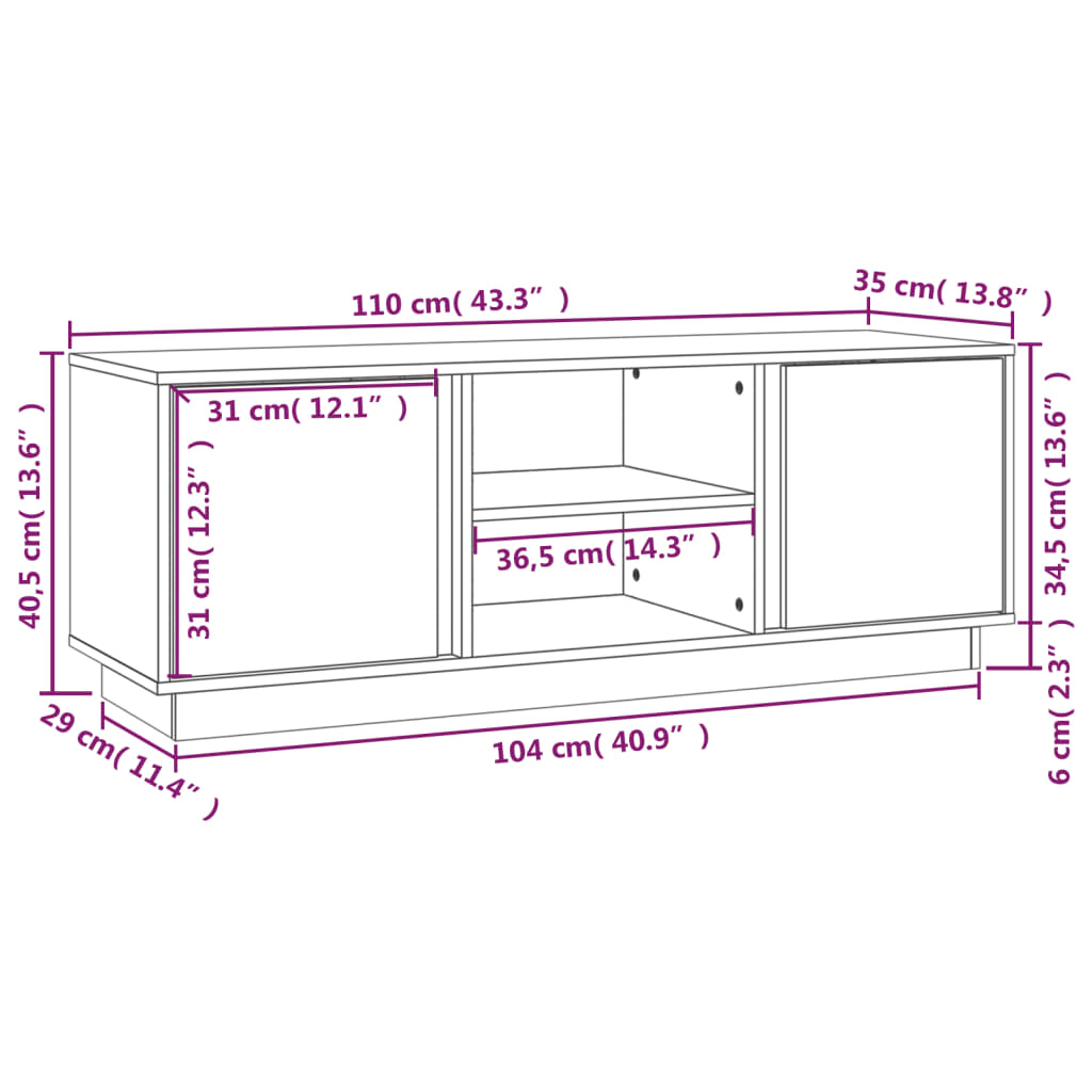 TV-taso musta 110x35x40,5 cm täysi mänty - Sisustajankoti.fi