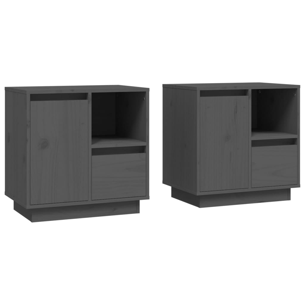 Yöpöydät 2 kpl harmaa 50x34x50 cm täysi mänty - Sisustajankoti.fi