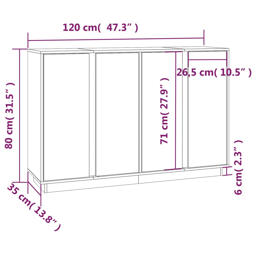 Senkki musta 120x35x80 cm täysi mänty - Sisustajankoti.fi