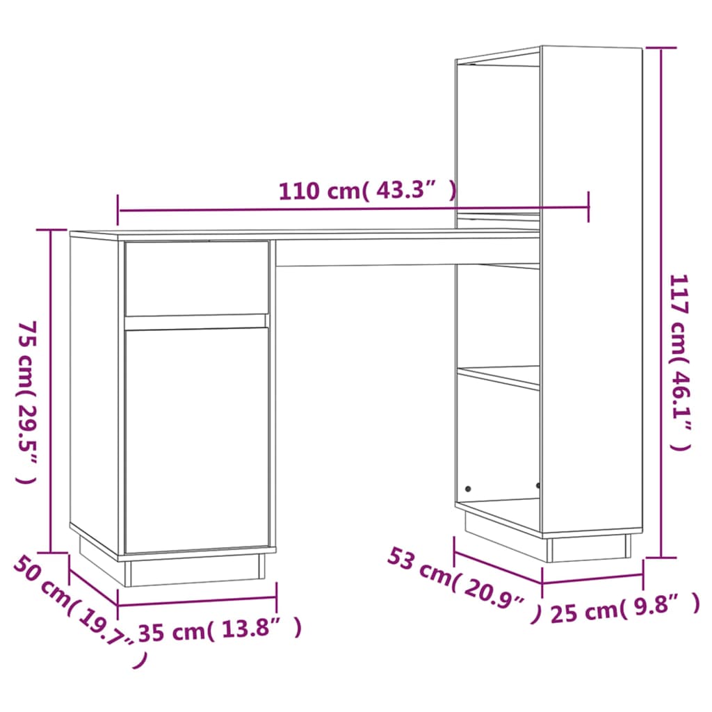 Työpöytä harmaa 110x53x117 cm täysi mänty - Sisustajankoti.fi