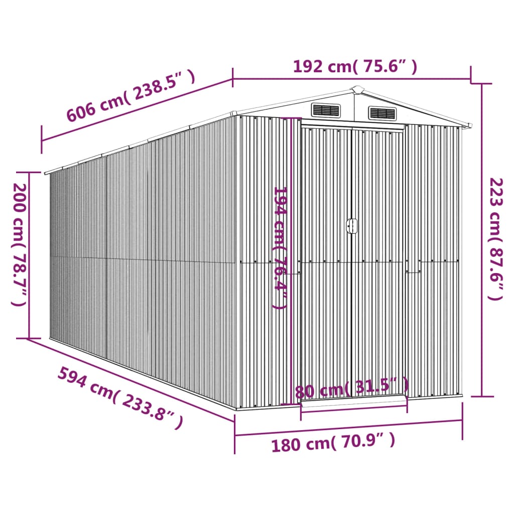 Puutarhavaja antrasiitti 192x606x223 cm galvanoitu teräs - Sisustajankoti.fi
