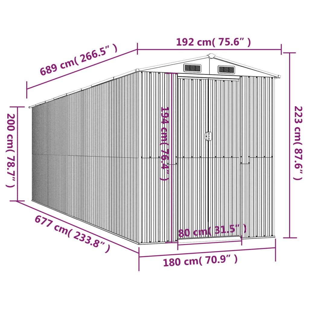 Puutarhavaja antrasiitti 192x689x223 cm galvanoitu teräs - Sisustajankoti.fi