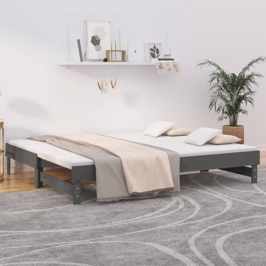 Sohvasänky ulosvedettävä harmaa 2x (100x200) cm täysi mänty - Sisustajankoti.fi