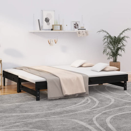 Sohvasänky ulosvedettävä musta 2x (90x200) cm täysi mänty - Sisustajankoti.fi