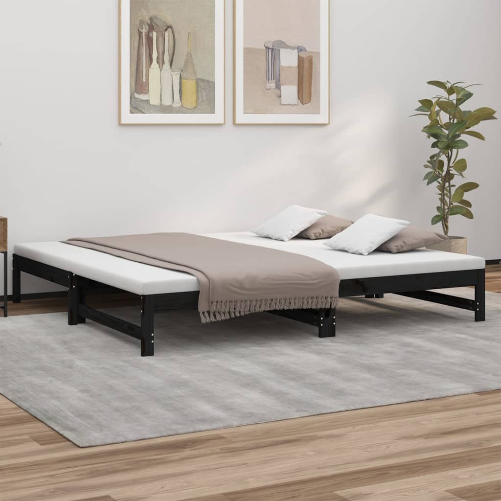 Sohvasänky ulosvedettävä musta 2x (80x200) cm täysi mänty - Sisustajankoti.fi
