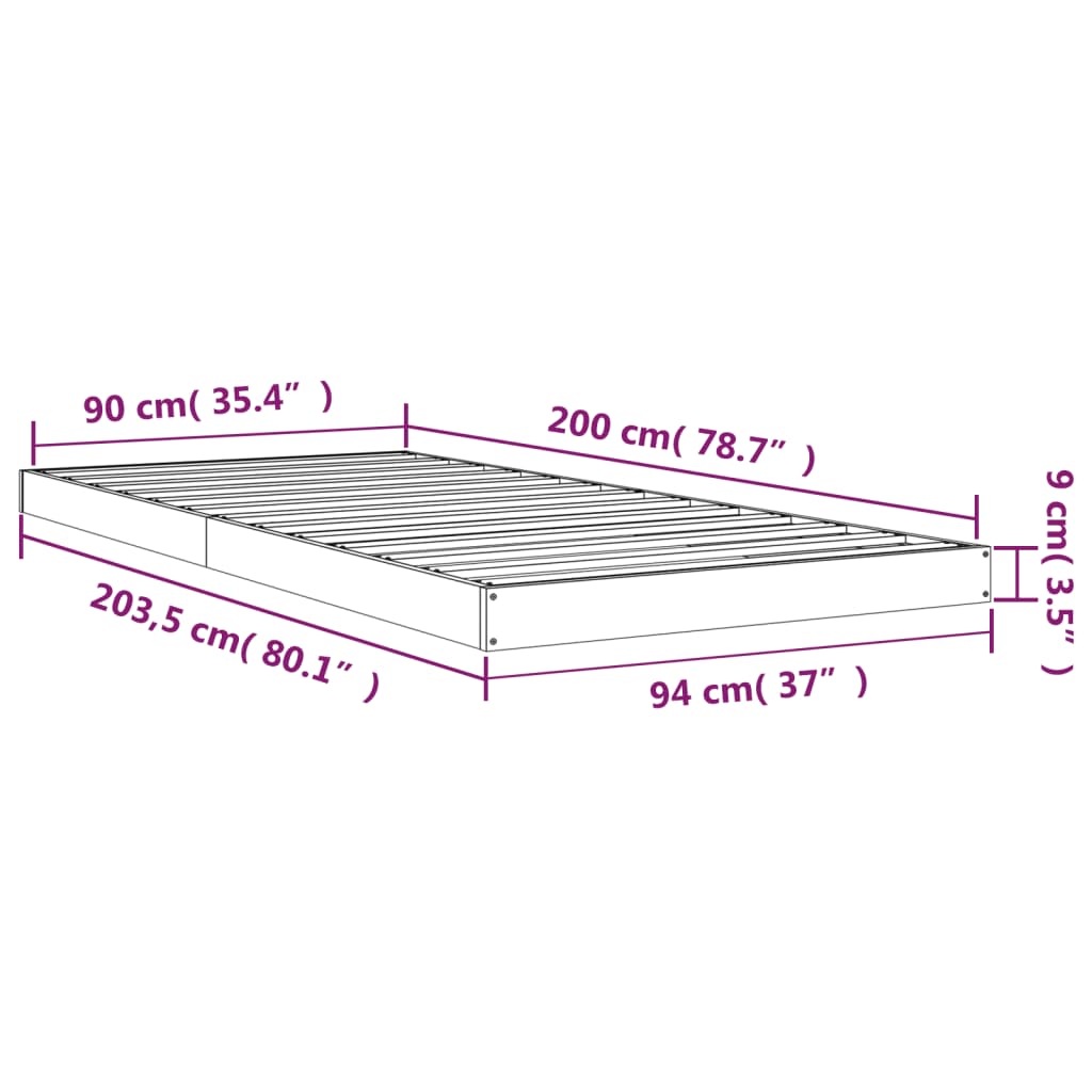 Sängynrunko musta 90x200 cm täysi mänty - Sisustajankoti.fi