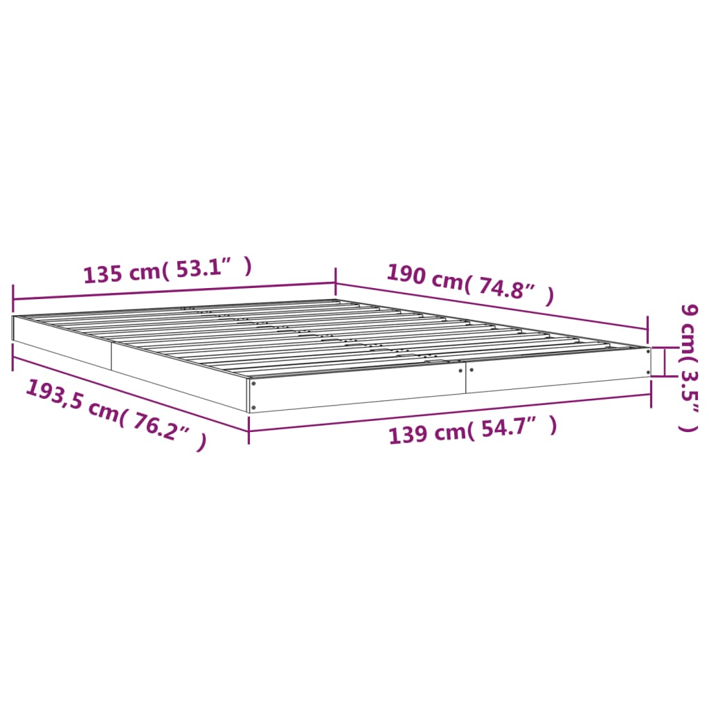 Sängynrunko harmaa 135x190 cm täysi mänty 4FT6 Double - Sisustajankoti.fi