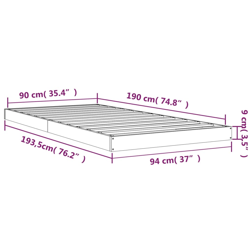 Sängynrunko harmaa 90x190 cm täysi mänty 3FT Single - Sisustajankoti.fi
