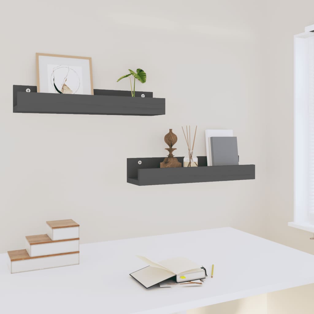 Seinähyllyt 2 kpl harmaa 50x12x9 cm täysi mänty - Sisustajankoti.fi