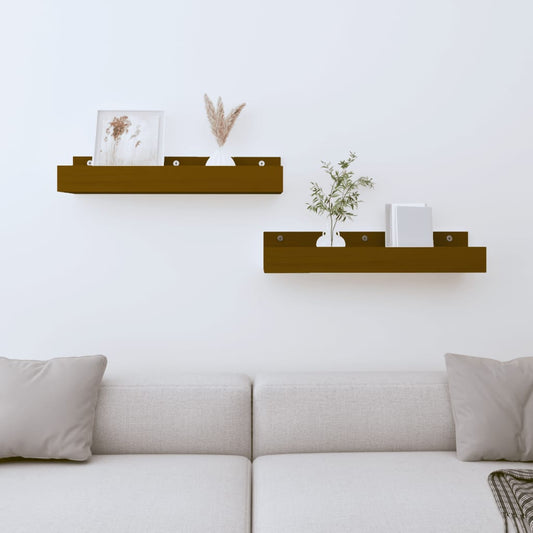 Seinähyllyt 2 kpl hunajanruskea 50x12x9 cm täysi mänty - Sisustajankoti.fi