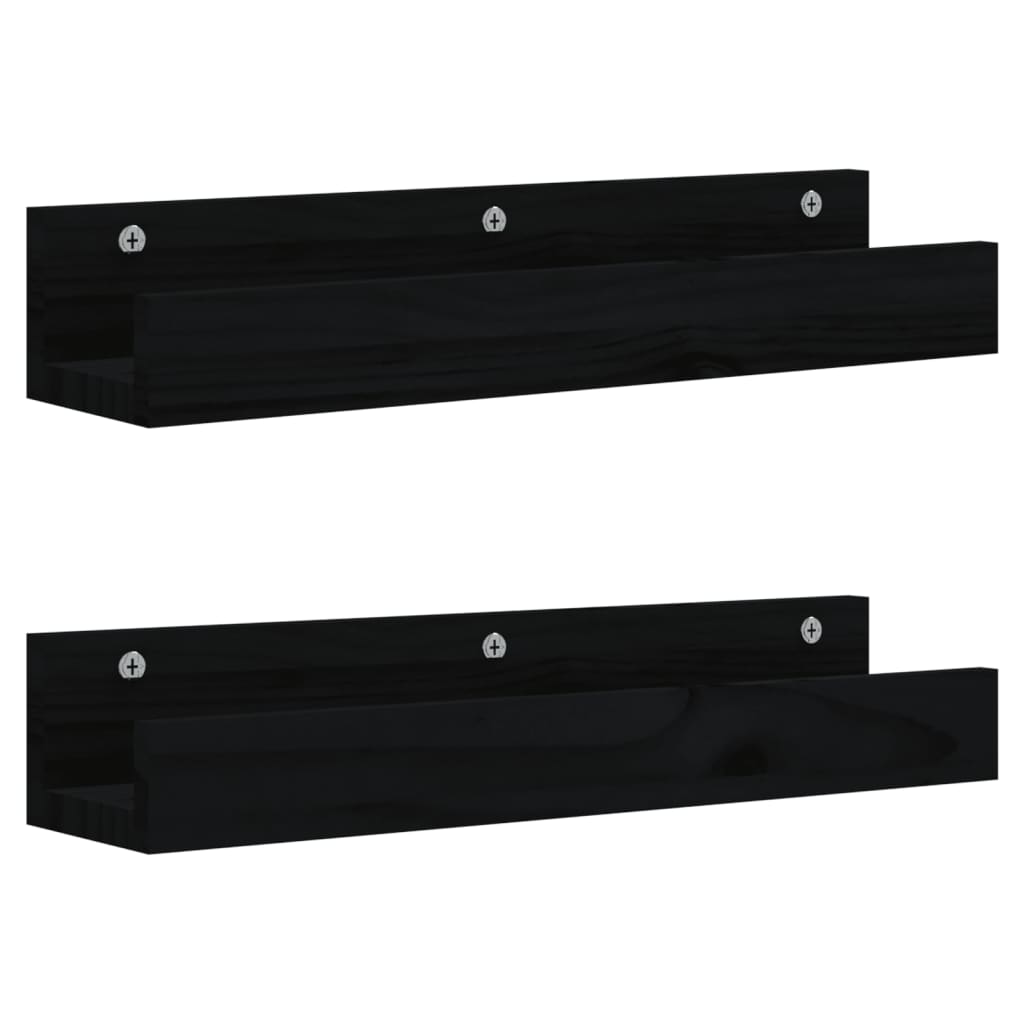 Seinähyllyt 2 kpl musta 50x12x9 cm täysi mänty - Sisustajankoti.fi