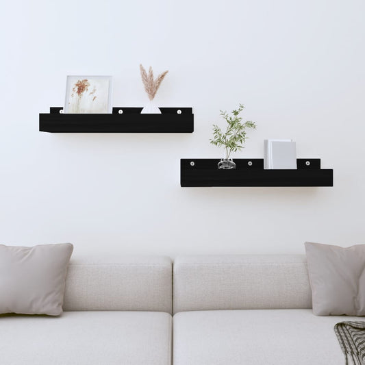 Seinähyllyt 2 kpl musta 50x12x9 cm täysi mänty - Sisustajankoti.fi