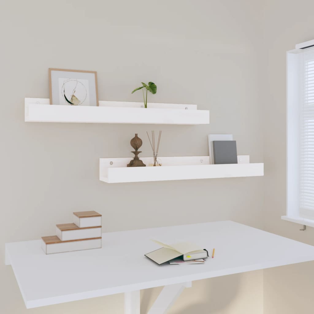 Seinähyllyt 2 kpl valkoinen 80x12x9 cm täysi mänty - Sisustajankoti.fi